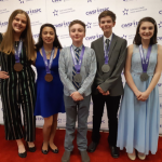 Picture Left to right: Medal winners Abby Chapman, Christianne Riveroll, Joe Moak, Davis Nicholson and Jannah McCallum at the 2019 Canada-Wide Science Fair (credit: photo from Lise Deveau)